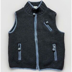 Pachamama Vest Womens Small Sweater Wool Classic Blue Fleece Lined Handknit Zip